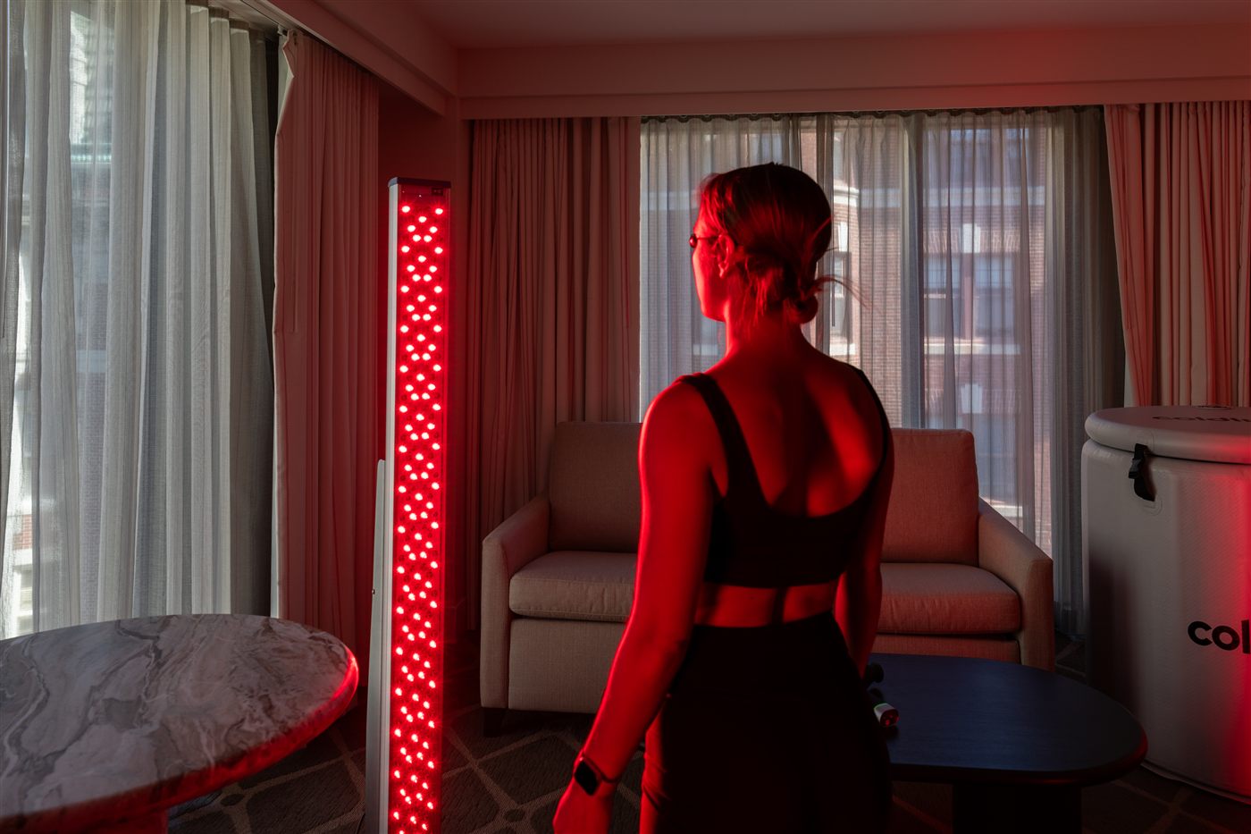 Red Light Therapy Panel in hotel room